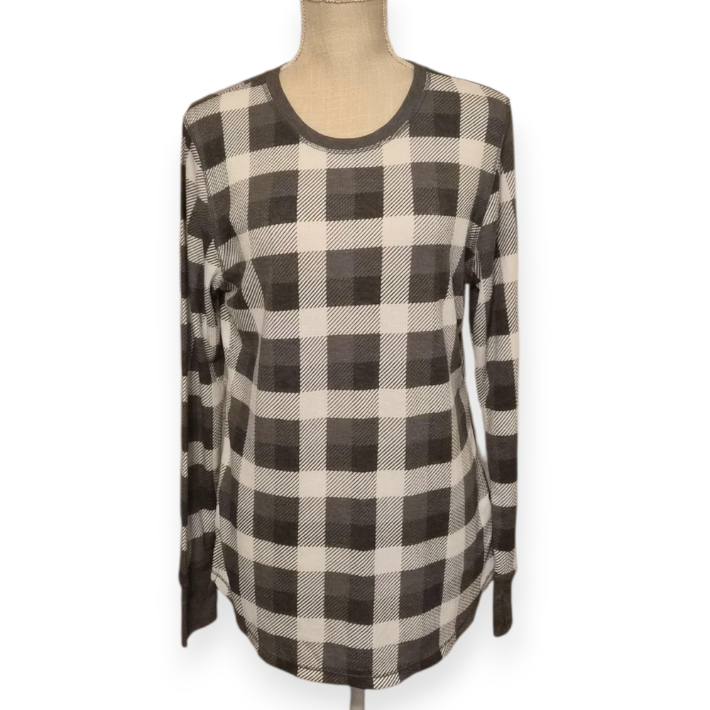 CUDDL DUDS | Women's Black and White Checkered Long Sleeve Top